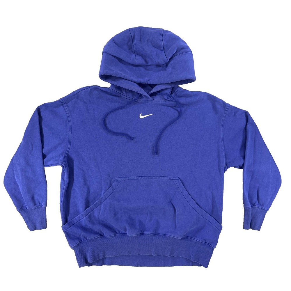 Nike Hoodie Mens Medium Blue Pullover Fleece Sweatshirt Center Swoosh Logo Solid
